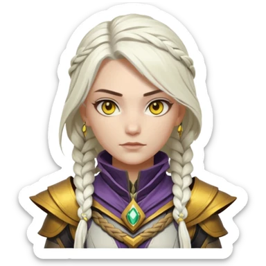 novice warlock from Destiny 2, female, long white braided hair, gold yellow eyes, no helmet, Destiny 2 armor sticker