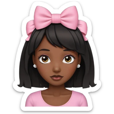 Adult woman with black cute  cut with a black top and a bow on her head with long lashes sticker