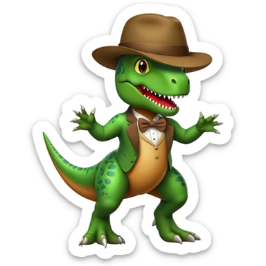 Dancing t-rex with a gentleman hat sticker