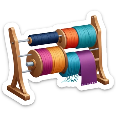 Weaving icon, spools of yarn, fabric swatches, sewing patterns, and finished clothes, minimalistic style, clean lines, transparent background. sticker