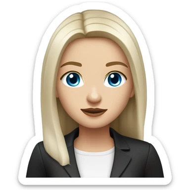 Slavic woman with blue eyes, fair skin, straight gradient medium length hair, makeup on eyes, dressed in white T-shirt and office black jacket. sticker
