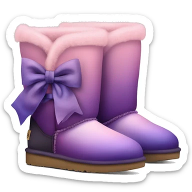 Realistic pair of pastel pink,to dark purple ombre Ugg fur boots with silk ribbon bows. sticker