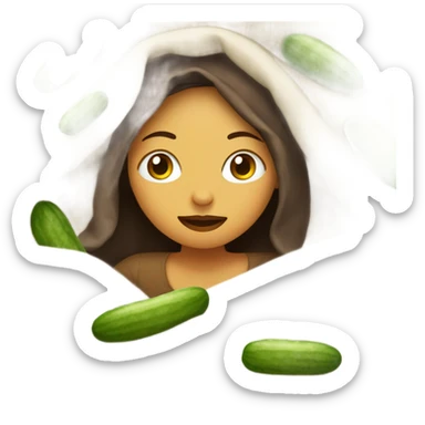 girl inside a blanket sipping coffee, cucumber on eyes sticker