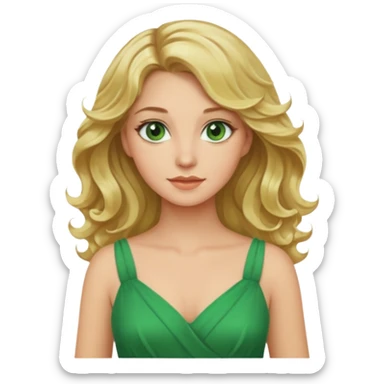 Queen, blonde wavy hair, green eyes, long green dress sticker