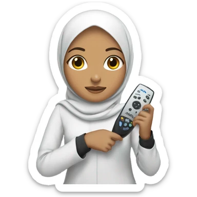 Hijabi girl holding  anki remote in one hand, computer  in the other  sticker