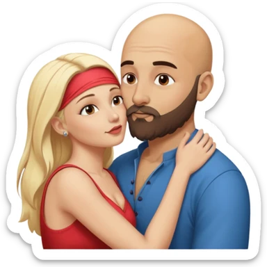 Naked, Indian, bald man with a beard kissing naked blonde fit woman sticker