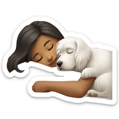 Girl with maltese dog sleeping  sticker