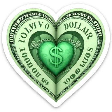 A heart made of dollar bills sticker