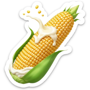 A corn cob spouting yogurt from the end of it  sticker