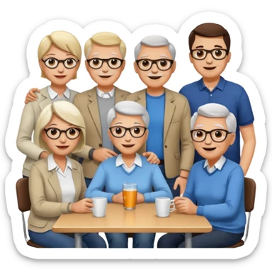 A large crowd of adults and seniors in casual clothing at an afterwork meeting sticker