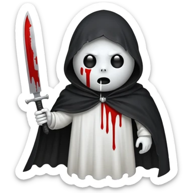 make a ghost face emoji with a cloak on and a bloody knife from the movie scream sticker