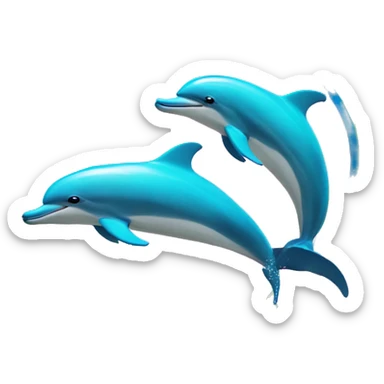 two dolphins jumping out of the water with a rainbow sticker