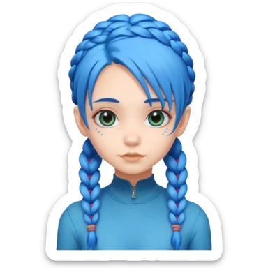 A cute alien girl with blue hair and four braids sticker