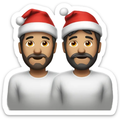 Two dark haired men in santa hats sticker