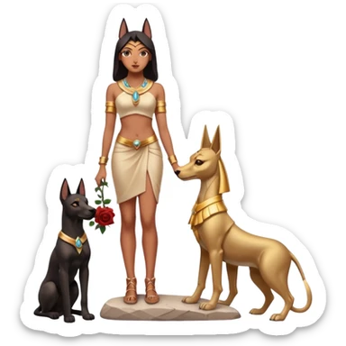  Black lapis rose gold woman anubis puppy floor statue posed  sticker