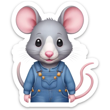 cute rat wearing blue denim overalls sticker