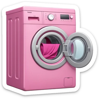 
pink washing machine mid-cycle with clothes tumbling inside sticker