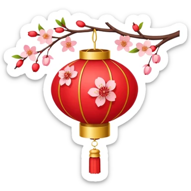 kawaii cute chinese red lantern with flowers sticker