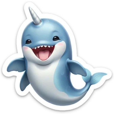 Cinematic Cute Yawning Narwhal Portrait Emoji, Head tilted slightly with a dramatic, wide-open yawn, showcasing a sleek, graceful form and a subtly curved tusk, sleepy eyes half-closed in drowsy contentment, Simplified yet irresistibly adorable features, highly detailed, glowing with a soft, cozy oceanic glow, high shine, relaxed yet expressive, stylized with a touch of whimsical charm, bright and endearing, soft glowing outline, capturing the essence of a drowsy yet affectionate sea guardian that seems ready to drift out of the screen for a nap! sticker