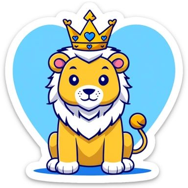 brave lion wearing a golden crown with blue hearts in New York City sticker