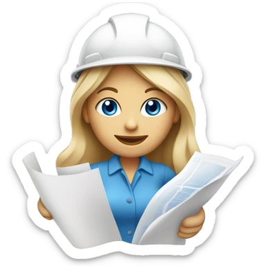 woman profession architect holding blueprints. She has blue eyes sticker