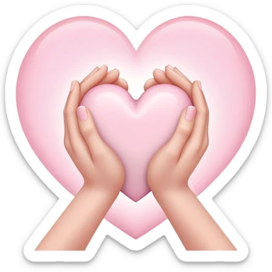 Hands joined in prayer with a pale pink heart sticker