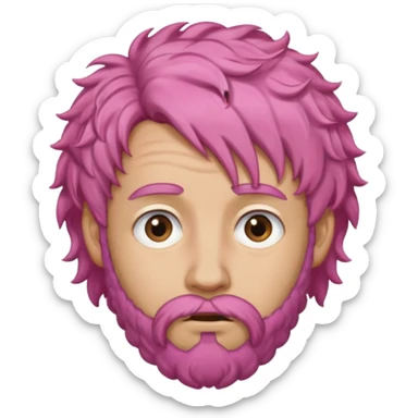 A light-skinned man with moderately curly pink hair, brown eyes, a brown beard, and a slightly uneasy expression. sticker