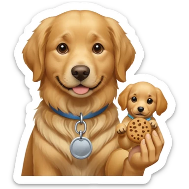 trainer hand holding a treat in front of a dog sticker