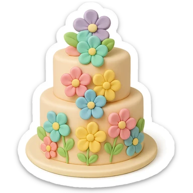 tiered fondant cake with rainbow flowers sticker