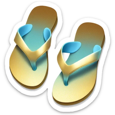 Realistic metallic gold and light blue gradient pair of summer flip flops isolated. sticker