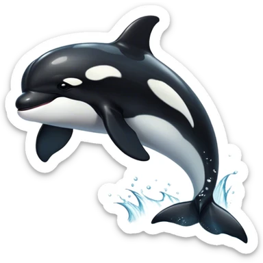 Cinematic Noble orca Portrait Emoji, Poised and majestic, with a sleek, streamlined black-and-white body, piercing intelligent eyes, and a powerful, commanding presence, Simplified yet sharp and sophisticated features, highly detailed, glowing with a soft oceanic radiance, high shine, intelligent and formidable, stylized with an air of deep-sea dominance, focused and alert, soft glowing outline, capturing the essence of an apex predator that appears ready to surge out of the waves with effortless authority! sticker