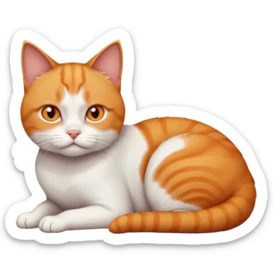 full body frowning tiny short hair ginger and white cat with orange eyes lying down sticker
