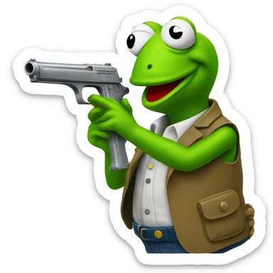 kermit the frog holding a water pistol  sticker