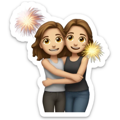 Fireworks and Two white girls with brown hair hugging sticker