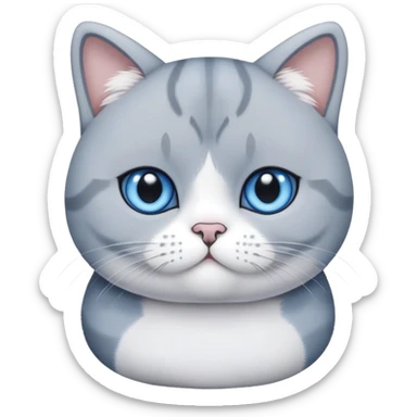 British shorthair blue and white cat with round face and plush fur sticker