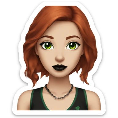 Cool Brooklyn girl brownish red hair green eyes goth big lips cat eyeliner sticker