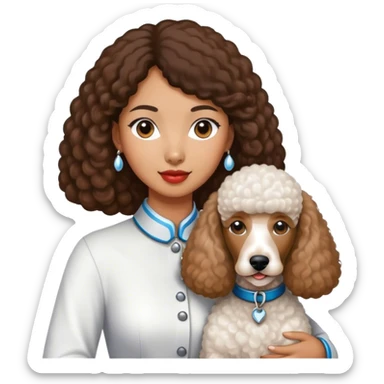 White standard poodle and Asian brown-skinned women sticker