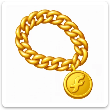 Create a gold chain emoji exactly like the reference image in iOS emoji style. Match the same shape, color, and texture, making it shiny and smooth with a medallion. Add a slight blush to the chain. sticker
