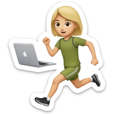 cute olive running holding a laptop sticker