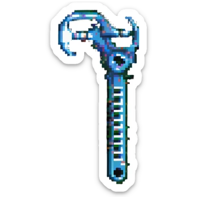 A pixelated wrench tool with digital code elements, made of binary digits sticker