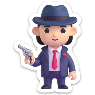 adorable mafia character with suit and tiny gun sticker