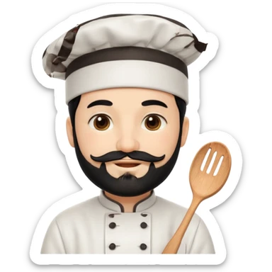 CHEF CON PIEL BLANCA, GORRO DE CHEF, PELO NEGRO Y BARBA NEGRA, OJOS MARRON OSCURO. SONRIE Y TIENE MARCAS DE BESOS CON FORMA DE LABIOS EN LAS MEJILLAS  sticker