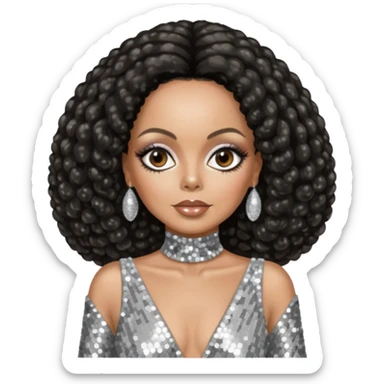 Diana Ross from The Supremes with dark brown hair, silver outfit sticker