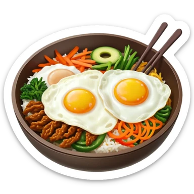 korean bibimbap. on th top, it has one fried-egg sticker