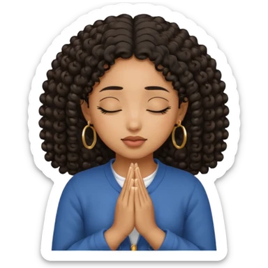 brown girl praying curls black hair and eyes closed gold hoop earrings sticker