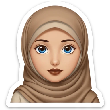 Turkish beautiful finish Konya girl blue eyes with brown beige hijab islamic dress and had on her hand brown lipstick sticker