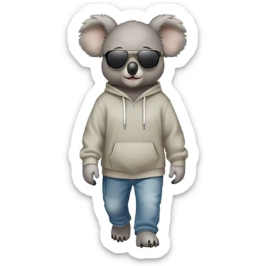 anthropomorphised koala full body wearing a hoodie and jeans dark sunglasses walking sticker