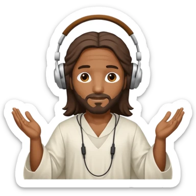 African American Jesus Christ wearing a white tunic holding a pair of headphones sticker
