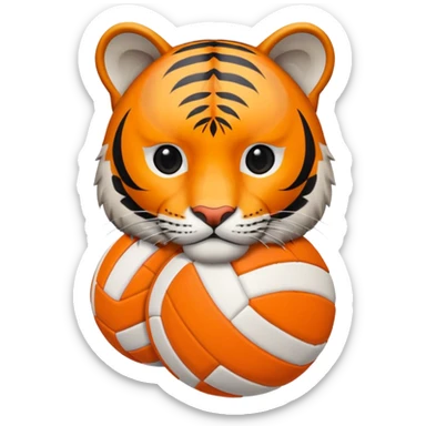 Make a tiger holding a volleyball  sticker