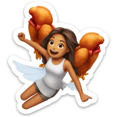 a girl flying with two bbq chicken wings on her back sticker